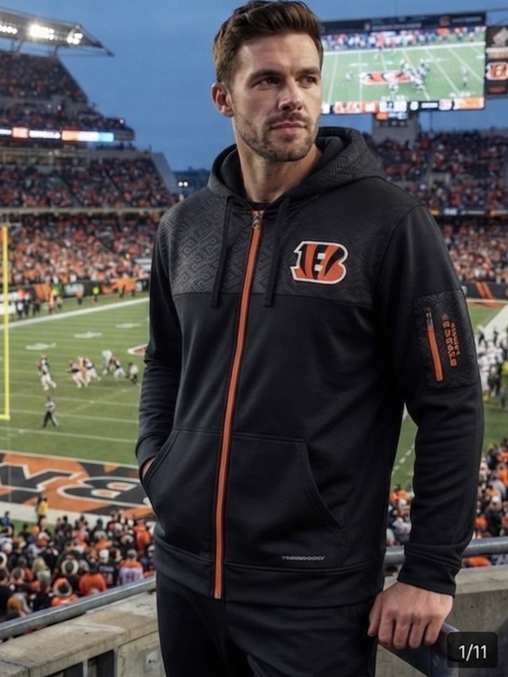 Cincinnati Bengals Full-Zip Fleece lined Hoodie Jacket Windbreaker